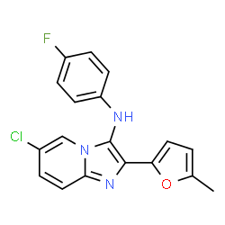ChemSpider 2D Image | 6-Chloro-N-(4-fluorophenyl)-2-(5-methyl-2-furyl)imidazo[1,2-a]pyridin-3-amine | C18H13ClFN3O