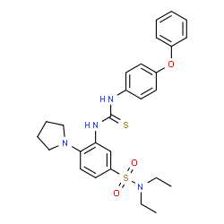 ChemSpider 2D Image | N,N-Diethyl-3-{[(4-phenoxyphenyl)carbamothioyl]amino}-4-(1-pyrrolidinyl)benzenesulfonamide | C27H32N4O3S2