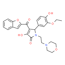 ChemSpider 2D Image | 4-(1-Benzofuran-2-ylcarbonyl)-5-(3-ethoxy-4-hydroxyphenyl)-3-hydroxy-1-[2-(4-morpholinyl)ethyl]-1,5-dihydro-2H-pyrrol-2-one | C27H28N2O7
