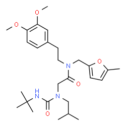 ChemSpider 2D Image | N-[2-(3,4-Dimethoxyphenyl)ethyl]-N~2~-isobutyl-N-[(5-methyl-2-furyl)methyl]-N~2~-[(2-methyl-2-propanyl)carbamoyl]glycinamide | C27H41N3O5