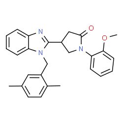 ChemSpider 2D Image | 4-[1-(2,5-Dimethylbenzyl)-1H-benzimidazol-2-yl]-1-(2-methoxyphenyl)-2-pyrrolidinone | C27H27N3O2