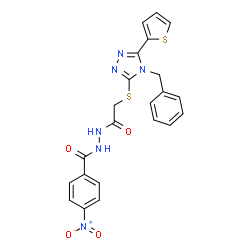 ChemSpider 2D Image | N'-({[4-Benzyl-5-(2-thienyl)-4H-1,2,4-triazol-3-yl]sulfanyl}acetyl)-4-nitrobenzohydrazide | C22H18N6O4S2