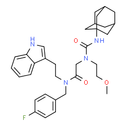 ChemSpider 2D Image | N~2~-(Adamantan-1-ylcarbamoyl)-N-(4-fluorobenzyl)-N-[2-(1H-indol-3-yl)ethyl]-N~2~-(2-methoxyethyl)glycinamide | C33H41FN4O3