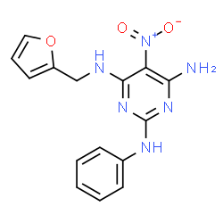ChemSpider 2D Image | N~4~-(2-Furylmethyl)-5-nitro-N~2~-phenyl-2,4,6-pyrimidinetriamine | C15H14N6O3