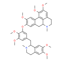 ChemSpider 2D Image | 9-{5-[(6,7-Dimethoxy-2-methyl-1,2,3,4-tetrahydro-1-isoquinolinyl)methyl]-2,3-dimethoxyphenoxy}-1,2,10-trimethoxy-6-methyl-5,6,6a,7-tetrahydro-4H-dibenzo[de,g]quinoline | C41H48N2O8