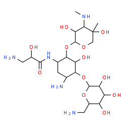 ChemSpider 2D Image | 3-Amino-N-(5-amino-4-[(6-amino-6-deoxyhexopyranosyl)oxy]-2-{[3-deoxy-4-C-methyl-3-(methylamino)pentopyranosyl]oxy}-3-hydroxycyclohexyl)-2-hydroxypropanamide | C22H43N5O12