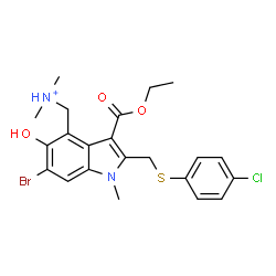 ChemSpider 2D Image | [6-Bromo-2-{[(4-chlorophenyl)sulfanyl]methyl}-3-(ethoxycarbonyl)-5-hydroxy-1-methyl-1H-indol-4-yl]-N,N-dimethylmethanaminium | C22H25BrClN2O3S