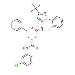 ChemSpider 2D Image | N~2~-[(3-Chloro-4-methylphenyl)carbamoyl]-N-[1-(2-chlorophenyl)-3-(2-methyl-2-propanyl)-1H-pyrazol-5-yl]-N~2~-(2-phenylethyl)glycinamide | C31H33Cl2N5O2