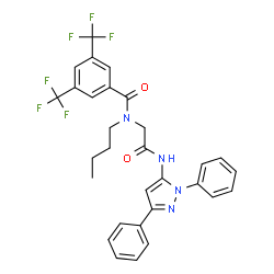 ChemSpider 2D Image | N-Butyl-N-{2-[(1,3-diphenyl-1H-pyrazol-5-yl)amino]-2-oxoethyl}-3,5-bis(trifluoromethyl)benzamide | C30H26F6N4O2