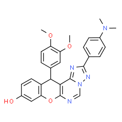 ChemSpider 2D Image | 12-(3,4-Dimethoxyphenyl)-2-[4-(dimethylamino)phenyl]-12H-chromeno[3,2-e][1,2,4]triazolo[1,5-c]pyrimidin-9-ol | C28H25N5O4