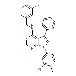 ChemSpider 2D Image | N-(3-Chlorobenzyl)-7-(3-chloro-4-methylphenyl)-5-phenyl-7H-pyrrolo[2,3-d]pyrimidin-4-amine | C26H20Cl2N4