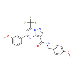 ChemSpider 2D Image | N-(4-Methoxybenzyl)-5-(3-methoxyphenyl)-7-(trifluoromethyl)pyrazolo[1,5-a]pyrimidine-3-carboxamide | C23H19F3N4O3