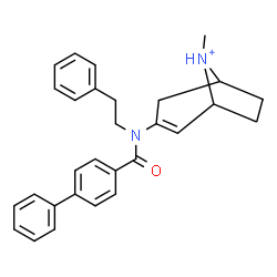 ChemSpider 2D Image | 3-[(4-Biphenylylcarbonyl)(2-phenylethyl)amino]-8-methyl-8-azoniabicyclo[3.2.1]oct-2-ene | C29H31N2O