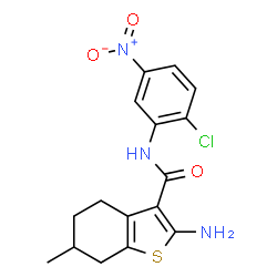 ChemSpider 2D Image | 2-Amino-N-(2-chloro-5-nitrophenyl)-6-methyl-4,5,6,7-tetrahydro-1-benzothiophene-3-carboxamide | C16H16ClN3O3S