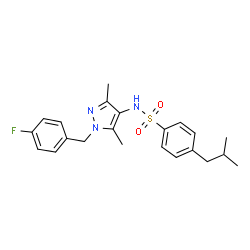 ChemSpider 2D Image | N-[1-(4-Fluorobenzyl)-3,5-dimethyl-1H-pyrazol-4-yl]-4-isobutylbenzenesulfonamide | C22H26FN3O2S