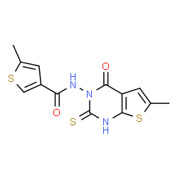 ChemSpider 2D Image | 3-thiophenecarboxamide, N-(2-mercapto-6-methyl-4-oxothieno[2,3-d]pyrimidin-3(4H)-yl)-5-methyl- | C13H11N3O2S3