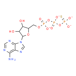 ChemSpider 2D Image | 9-{5-O-[({[(Dioxidophosphorothioyl)oxy]phosphinato}oxy)phosphinato]pentofuranosyl}-9H-purin-6-amine | C10H12N5O12P3S