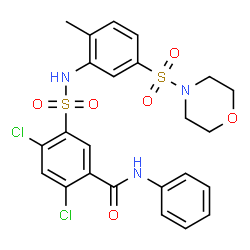ChemSpider 2D Image | 2,4-Dichloro-5-{[2-methyl-5-(4-morpholinylsulfonyl)phenyl]sulfamoyl}-N-phenylbenzamide | C24H23Cl2N3O6S2