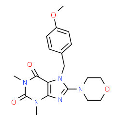 ChemSpider 2D Image | 7-(4-Methoxybenzyl)-1,3-dimethyl-8-(4-morpholinyl)-3,7-dihydro-1H-purine-2,6-dione | C19H23N5O4