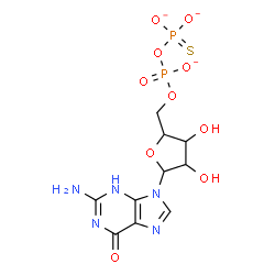 ChemSpider 2D Image | 2-Amino-9-(5-O-{[(dioxidophosphorothioyl)oxy]phosphinato}pentofuranosyl)-3,9-dihydro-6H-purin-6-one | C10H12N5O10P2S