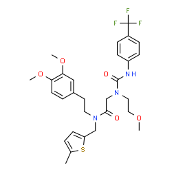 ChemSpider 2D Image | N-[2-(3,4-Dimethoxyphenyl)ethyl]-N~2~-(2-methoxyethyl)-N-[(5-methyl-2-thienyl)methyl]-N~2~-{[4-(trifluoromethyl)phenyl]carbamoyl}glycinamide | C29H34F3N3O5S