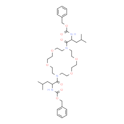ChemSpider 2D Image | Benzyl {1-[16-(2-{[(benzyloxy)carbonyl]amino}-4-methylpentanoyl)-1,4,10,13-tetraoxa-7,16-diazacyclooctadecan-7-yl]-4-methyl-1-oxo-2-pentanyl}carbamate | C40H60N4O10