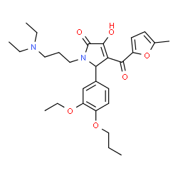 ChemSpider 2D Image | 1-[3-(Diethylamino)propyl]-5-(3-ethoxy-4-propoxyphenyl)-3-hydroxy-4-(5-methyl-2-furoyl)-1,5-dihydro-2H-pyrrol-2-one | C28H38N2O6