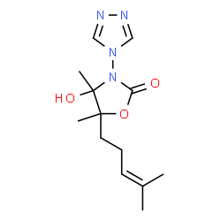 ChemSpider 2D Image | 4-Hydroxy-4,5-dimethyl-5-(4-methyl-pent-3-enyl)-3-[1,2,4]triazol-4-yl-oxazolidin-2-one | C13H20N4O3