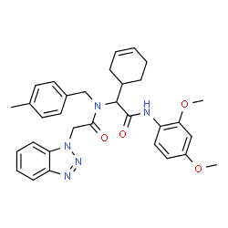 ChemSpider 2D Image | 2-(1H-Benzotriazol-1-yl)-N-{1-(3-cyclohexen-1-yl)-2-[(2,4-dimethoxyphenyl)amino]-2-oxoethyl}-N-(4-methylbenzyl)acetamide | C32H35N5O4