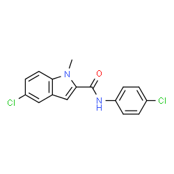 ChemSpider 2D Image | 5-Chloro-N-(4-chlorophenyl)-1-methyl-1H-indole-2-carboxamide | C16H12Cl2N2O