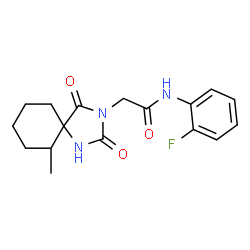 ChemSpider 2D Image | N-(2-Fluorophenyl)-2-(6-methyl-2,4-dioxo-1,3-diazaspiro[4.5]dec-3-yl)acetamide | C17H20FN3O3
