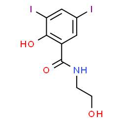 ChemSpider 2D Image | 2-Hydroxy-N-(2-hydroxyethyl)-3,5-diiodobenzamide | C9H9I2NO3