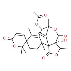 ChemSpider 2D Image | 12-Hydroxy-2,2',2',6,9,13-hexamethyl-16-methylene-6',11,15-trioxo-6'H-spiro[10,14-dioxatetracyclo[7.6.1.0~1,12~.0~2,7~]hexadec-6-ene-5,3'-pyran]-8-yl acetate | C27H32O9