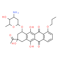 ChemSpider 2D Image | 3-Acetyl-3,5,12-trihydroxy-6,11-dioxo-10-propoxy-1,2,3,4,6,11-hexahydro-1-tetracenyl 3-amino-2,3,6-trideoxyhexopyranoside | C29H33NO10