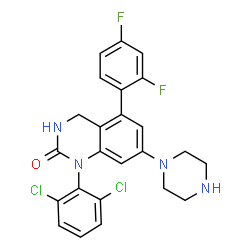 ChemSpider 2D Image | 1-(2,6-DICHLOROPHENYL)-5-(2,4-DIFLUOROPHENYL)-7-PIPERAZIN-1-YL-3,4-DIHYDROQUINAZOLIN-2(1H)-ONE | C24H20Cl2F2N4O