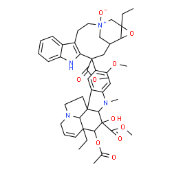 ChemSpider 2D Image | Methyl 4-acetoxy-15-[18-ethyl-13-(methoxycarbonyl)-1-oxido-17-oxa-1,11-diazapentacyclo[13.4.1.0~4,12~.0~5,10~.0~16,18~]icosa-4(12),5,7,9-tetraen-13-yl]-3-hydroxy-16-methoxy-1-methyl-6,7-didehydroaspid
ospermidine-3-carboxylate | C46H56N4O10