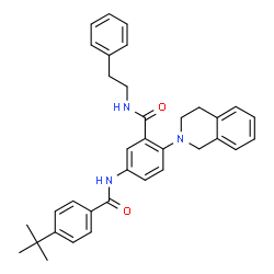 ChemSpider 2D Image | 2-(3,4-Dihydro-2(1H)-isoquinolinyl)-5-{[4-(2-methyl-2-propanyl)benzoyl]amino}-N-(2-phenylethyl)benzamide | C35H37N3O2