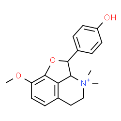 ChemSpider 2D Image | 2-(4-Hydroxyphenyl)-8-methoxy-3,3-dimethyl-2a,3,4,5-tetrahydro-2H-furo[2,3,4-ij]isoquinolin-3-ium | C19H22NO3