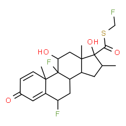 ChemSpider 2D Image | S-(Fluoromethyl) 6,9-difluoro-11,17-dihydroxy-16-methyl-3-oxoandrosta-1,4-diene-17-carbothioate | C22H27F3O4S