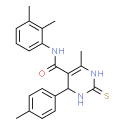ChemSpider 2D Image | N-(2,3-Dimethylphenyl)-6-methyl-4-(4-methylphenyl)-2-thioxo-1,2,3,4-tetrahydro-5-pyrimidinecarboxamide | C21H23N3OS