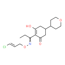 ChemSpider 2D Image | 2-(N-{[(2E)-3-Chloro-2-propen-1-yl]oxy}propanimidoyl)-3-hydroxy-5-(tetrahydro-2H-pyran-4-yl)-2-cyclohexen-1-one | C17H24ClNO4