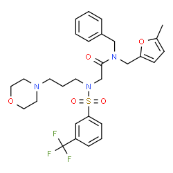 ChemSpider 2D Image | N-Benzyl-N-[(5-methyl-2-furyl)methyl]-N~2~-[3-(4-morpholinyl)propyl]-N~2~-{[3-(trifluoromethyl)phenyl]sulfonyl}glycinamide | C29H34F3N3O5S