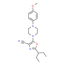 ChemSpider 2D Image | 5-[4-(4-Methoxyphenyl)-1-piperazinyl]-2-(3-pentanyl)-1,3-oxazole-4-carbonitrile | C20H26N4O2