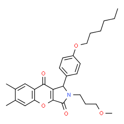 ChemSpider 2D Image | 1-[4-(Hexyloxy)phenyl]-2-(3-methoxypropyl)-6,7-dimethyl-1,2-dihydrochromeno[2,3-c]pyrrole-3,9-dione | C29H35NO5