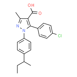 ChemSpider 2D Image | 1-(4-sec-Butylphenyl)-5-(4-chlorophenyl)-3-methyl-1H-pyrazole-4-carboxylic acid | C21H21ClN2O2