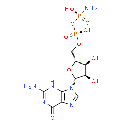 ChemSpider 2D Image | 5'-O-[(S)-{[(R)-Amino(hydroxy)phosphoryl]oxy}(hydroxy)phosphoryl]guanosine | C10H16N6O10P2