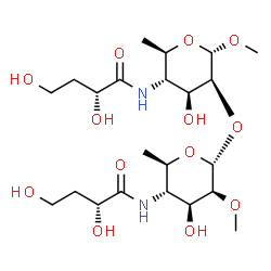 ChemSpider 2D Image | methyl 4,6-dideoxy-4-(3-deoxy-D-glycero-tetronamido)-alpha-D-Manp2Me-(1->2)-4,6-dideoxy-4-(3-deoxy-D-glycero-tetronamido)-alpha-D-Manp | C22H40N2O13