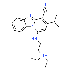 ChemSpider 2D Image | 2-[(4-Cyano-3-isopropylpyrido[1,2-a]benzimidazol-1-yl)amino]-N,N-diethylethanaminium | C21H28N5