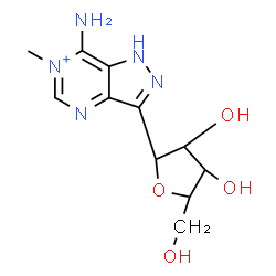 ChemSpider 2D Image | 1-(7-Amino-6-methyl-1H-pyrazolo[4,3-d]pyrimidin-6-ium-3-yl)-1,4-anhydropentitol | C11H16N5O4