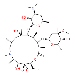 ChemSpider 2D Image | (2S,3S,4R,5S,8R,10R,11R,12S,13S,14R)-2-Ethyl-3,4,10-trihydroxy-3,5,6,8,10,12,14-heptamethyl-15-oxo-11-{[3,4,6-trideoxy-3-(dimethylamino)-beta-D-xylo-hexopyranosyl]oxy}-1-oxa-6-azacyclopentadecan-13-yl
 2,6-dideoxy-3-C-methyl-3-O-methyl-alpha-L-ribo-hexopyranoside | C38H72N2O12